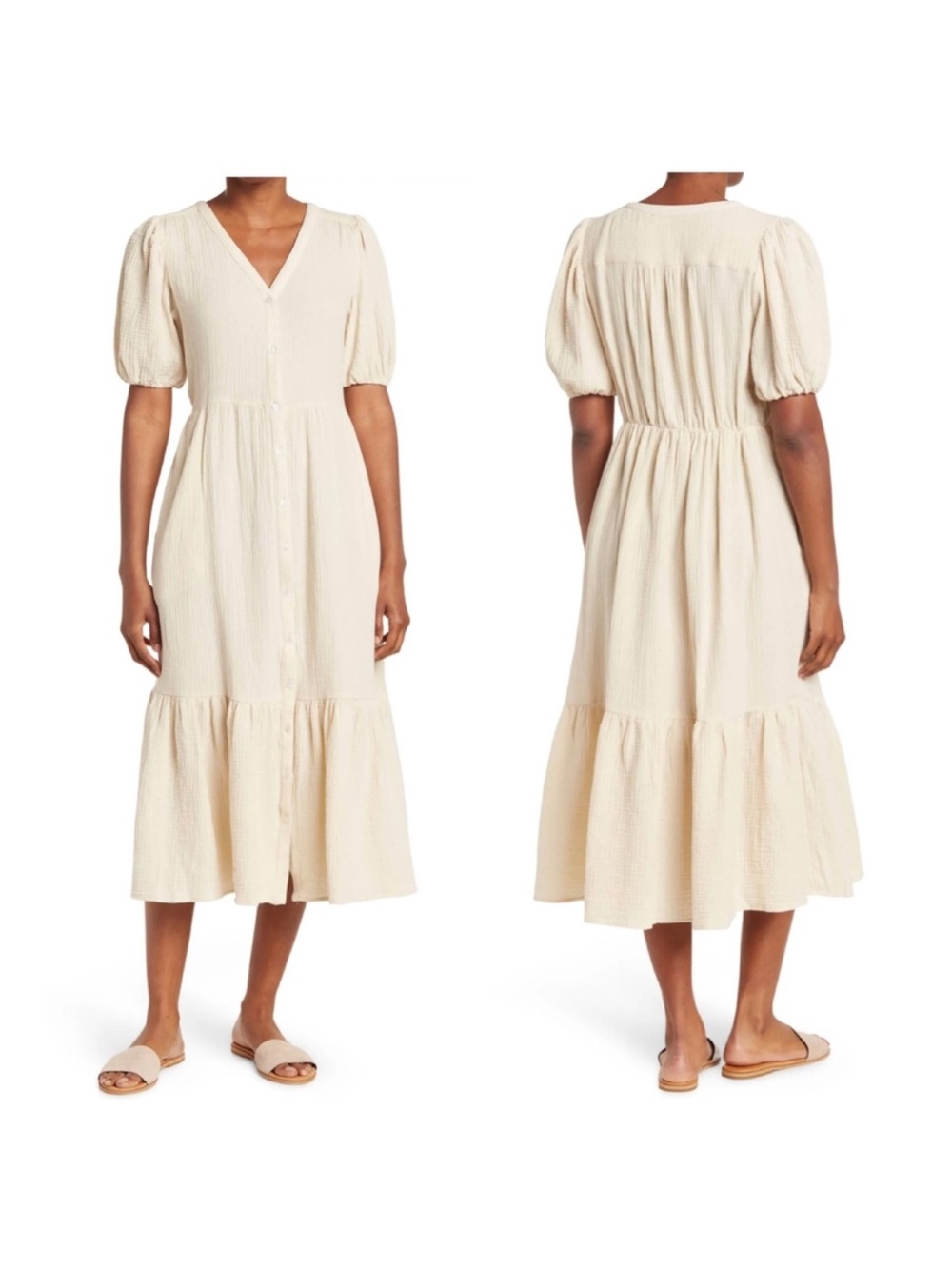 NWT Chelsea and Theodore Midi Button-Front flow Sleeve Dress